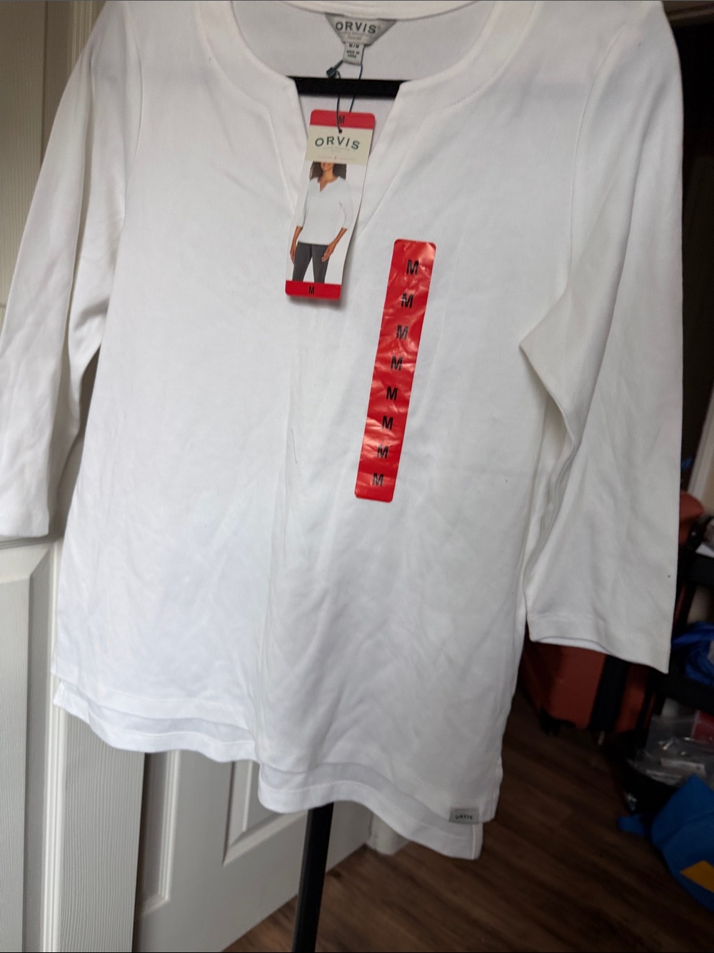 Orvis White Long Sleeve Notch-Neck Tee